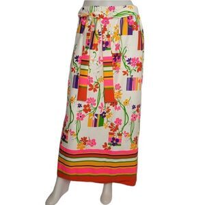 VINTAGE 70s skirt flower power‎ belted maxi floral neon M